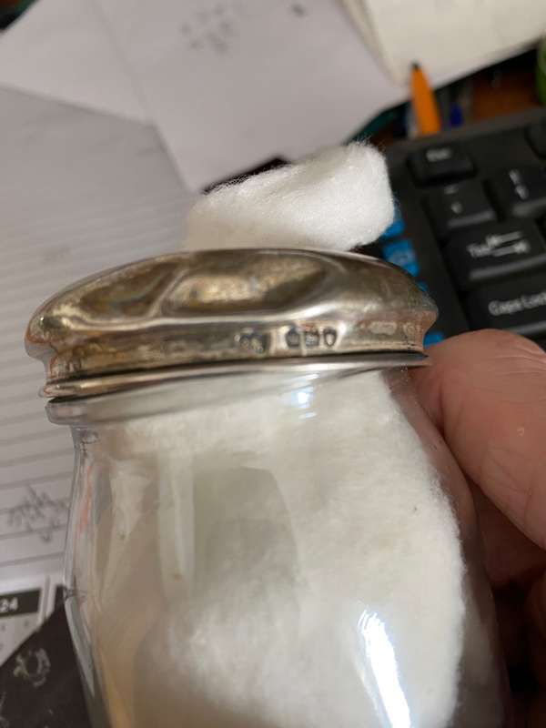 Solid Silver vanity jar lid and bottle